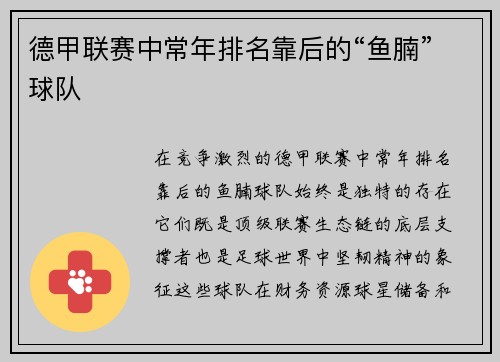 德甲联赛中常年排名靠后的“鱼腩”球队